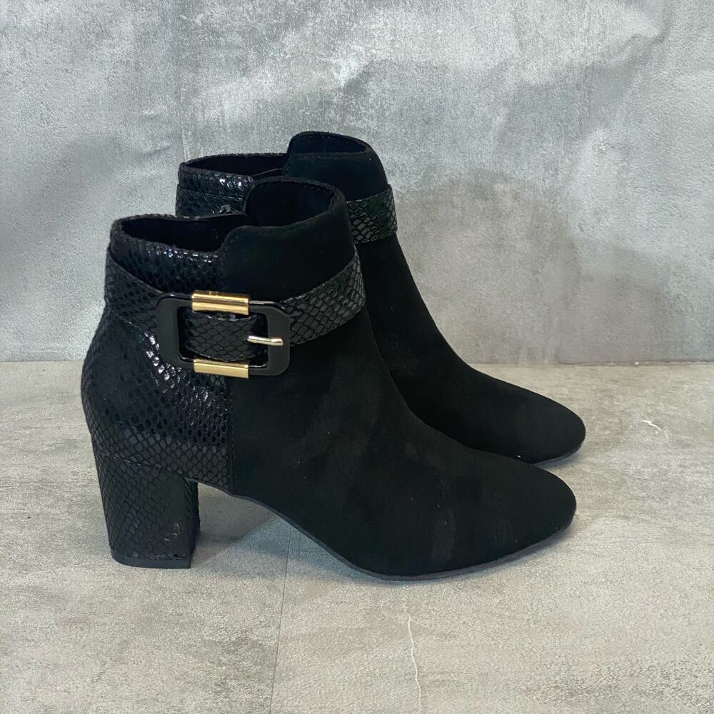 KAREN SCOTT Women's Black Micro Ivyy Mixed-Media Block Heel Booties SZ 5